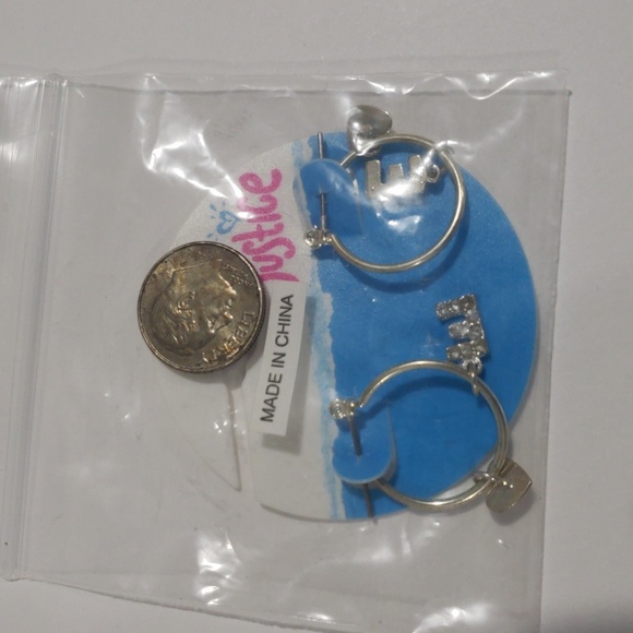 Justice Silver-tone Hoop Earrings Sparkling "E" & star-shaped charms - Girls - Picture 8 of 8